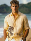 billiga fritidsskjortor för män-herrskjortor coconut palm hawaiian resort mode fritidsskjorta fritidsskjorta ledig daglig sommar vår &amp; höst turndown skjorta krage långärmad gul linne bomullsblandning skjorta normal
