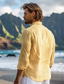 billiga fritidsskjortor för män-herrskjortor coconut palm hawaiian resort mode fritidsskjorta fritidsskjorta ledig daglig sommar vår &amp; höst turndown skjorta krage långärmad gul linne bomullsblandning skjorta normal