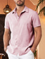 baratos camisas masculinas casuais-Homens Camisa Social camisa de botão Camisa casual camisa de verão Camisa Oxford Branco Rosa Azul Manga Curta Tecido Colarinho Diário Férias Roupa Moda Casual Confortável