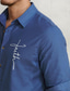 abordables chemises en lin pour hommes-Chemise en lin pour hommes, 55% lin imprimé, blanc, bleu, manches longues, revers de foi, vêtements quotidiens d&#039;extérieur, printemps et automne
