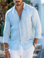 baratos camisas de linho masculinas-Homens Camisa Social camisa de linho camisa de botão camisa de verão camisa de praia Azul Manga Longa Tecido Colarinho Primavera Verão Casual Diário Roupa