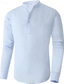 preiswerte Leinenhemden für Herren-Herren Hemd leinenhemd Popover-Shirt Sommerhemd Strandhemd Schwarz Weiß Blau Langarm Glatt Stehkragen Frühling Sommer Casual Täglich Bekleidung
