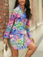cheap Hawaiian Dress-Women&#039;s Shirt Blouse Fashion Hawaiian Floral Buttons Print Long Sleeve Regular Tops Shirt Collar Casual Holiday Beach Blue Green Spring &amp;  Fall