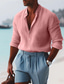 cheap Men&#039;s Linen Shirts-Men&#039;s Shirt Linen Shirt Button Up Shirt Summer Shirt Beach Shirt Pink Long Sleeve Plain Collar Spring &amp; Summer Casual Daily Clothing Apparel