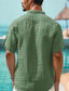 cheap Men&#039;s Casual Shirts-Men&#039;s Shirt Popover Shirt Casual Shirt Summer Shirt Brown Green khaki Short Sleeve Plain Band Collar Daily Vacation Clothing Apparel Fashion Casual Comfortable