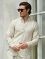 abordables camisas de lino para hombre-Hombre Camisa camisa de lino Camisa de lino de algodón Caqui Manga Larga Color sólido Cuello Vuelto Verano Primavera Exterior Casual Ropa Botón