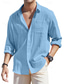 cheap Men&#039;s Linen Shirts-Men&#039;s Shirt Linen Shirt Button Up Shirt Summer Shirt Beach Shirt Black Pink Blue Long Sleeve Plain Collar Spring &amp; Summer Casual Daily Clothing Apparel
