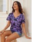 cheap Graphic shop tee-Women&#039;s T Shirt Floral Fashion Short Sleeve V Neck Regular Tops Vacation Daily Print Purple Summer