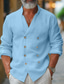 tanie lniane koszule męskie-Męskie Koszula lniana koszula Zapinana na guziki koszula Letnia koszula Koszula plażowa Czarny Biały Niebieski Długi rękaw Równina Stójka Wiosna i lato Codzienny Hawajskie Odzież