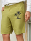 זול מכנסי גברים-מכנסיים קצרים לגברים מכנסי פשתן מכנסיים קצרים קיץ מכנסי חוף שורטס שרוך אלסטי הדפס עץ קוקוס נוחות חופשה יומית קצרה חוף ים 30% פשתן חופשה אופנה צבאי ירוק לבן