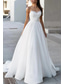 cheap Wedding Dresses-TS Beach Wedding Dresses A-Line Boat Neck Sleeveless Sweep / Brush Train Tulle Bridal Gowns With Solid Color 2025