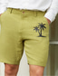 זול מכנסי גברים-מכנסיים קצרים לגברים מכנסי פשתן מכנסיים קצרים קיץ מכנסי חוף שורטס שרוך אלסטי הדפס עץ קוקוס נוחות חופשה יומית קצרה חוף ים 30% פשתן חופשה אופנה צבאי ירוק לבן