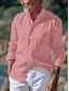 Χαμηλού Κόστους ανδρικά λινά πουκάμισα-Ανδρικά Πουκάμισο λινό πουκάμισο Πουκάμισο με κουμπιά Καλοκαιρινό πουκάμισο Πουκάμισο παραλίας Μαύρο Λευκό Ανθισμένο Ροζ Μακρυμάνικο Σκέτο Γιακάς Ανοιξη καλοκαίρι Causal Καθημερινά Ρούχα
