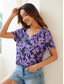 cheap Graphic shop tee-Women&#039;s T Shirt Floral Fashion Short Sleeve V Neck Regular Tops Vacation Daily Print Purple Summer