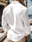 رخيصةأون قمصان الكتان الرجالية-رجالي قميص قميص كتان قميص صيفي قميص الشاطئ أبيض كم طويل سهل قبة للربيع والصيف فضفاض مناسب للبس اليومي ملابس