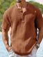 cheap Men&#039;s Casual Shirts-Men&#039;s Shirt Popover Shirt Casual Shirt Summer Shirt Brown Green khaki Short Sleeve Plain Band Collar Daily Vacation Clothing Apparel Fashion Casual Comfortable