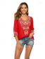 cheap Boho tee-Women&#039;s EU / US Size Shirt Floral Stylish Casual 3/4 Length Sleeve V Neck Regular Tops Daily Embroidered Black White Red Sky Blue Purple Summer Spring Fall