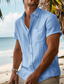رخيصةأون قمصان الكتان الرجالية-رجالي قميص قميص كتان قميص صيفي قميص الشاطئ قميص هاواي أسود أبيض أزرق كم قصير لون الصلبة طوق مطوي للربيع والصيف شارع مناسب للبس اليومي ملابس بقع