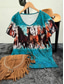 cheap Animals tee-Women's T Shirt Casual Horse Print Short Sleeve Regular Tops V Neck Daily Blue Purple Green Summer