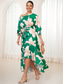 cheap Print Dresses-Women&#039;s Polyester Green Dress Floral Asymmetrical One Shoulder Maxi Dress Stylish Vacation Long Sleeve Summer