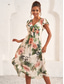 cheap Print Dresses-Women&#039;s Midi Dress Floral V-Neck A-Line Flutter Sleeve Rose Pattern Lightweight Summer Garden Party Wedding Guest Brunch Flowy Feminine White Pink Green