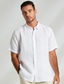 cheap Men&#039;s Casual Shirts-Men&#039;s Shirt Linen Shirt Casual Shirt Button Down Shirt White Short Sleeve Solid Color Turndown Outdoor Button Clothing Apparel Vacation Daily