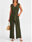 cheap Jumpsuits-Women&#039;s Normal Jumpsuit Elegant Solid Color Sleeveless V Neck Lace up Pocket Office Business Regular Fit Black Wine Army Green Summer