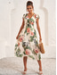 cheap Print Dresses-Women&#039;s Midi Dress Floral V-Neck A-Line Flutter Sleeve Rose Pattern Lightweight Summer Garden Party Wedding Guest Brunch Flowy Feminine White Pink Green