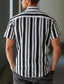 cheap Men&#039;s Casual Shirts-Men&#039;s Linen Shirt Dress Shirt Black Short Sleeve Striped Turndown Shirt Collar Formal Outdoor Button Clothing Apparel Daily Business