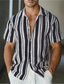cheap Men&#039;s Casual Shirts-Men&#039;s Linen Shirt Dress Shirt Black Short Sleeve Striped Turndown Shirt Collar Formal Outdoor Button Clothing Apparel Daily Business