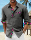 ieftine cămăși de in pentru bărbați-Bărbați Cămașă cămașă de in Camașă cu nasturi Cămașă de plajă Negru Alb Roz Îmbujorat Manșon Lung Floral Rever Primăvara &amp; toamnă Casual Zilnic Îmbrăcăminte Lipitură