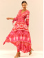 cheap Print Dresses-Women&#039;s Polyester Graphic Tiered Bow V Neck Puff Sleeve Maxi Dress Elegant Stylish Vacation 3/4 Length Sleeve Summer