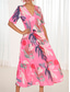 cheap Print Dresses-Women&#039;s A Line Dress Tiered Dress Casual Leaf Maxi Dress Short Sleeve V Neck Ruffle Loose Fit Vacation Pink Summer