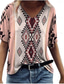 billige Boho t-skjorte-Dame Normal T skjorte Grafisk Ruter Stamme Årgang Mote Vestlig Kortermet V-hals Vanlige topper Feriereise Daglig Ut på byen Lapper Trykt mønster Dusty Rose Alle årstider