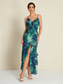 cheap Print Casual Dress-Chiffon Wedding Guest Floral Ruffle Split Ends Sleeveless Maxi Dress