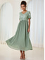 cheap Plain Dresses-Women&#039;s Wedding Guest Cocktail Dress Maxi Dress Contrast Lace Party Elegant Formal V Neck Short Sleeve Pink Green Gray Color