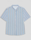 cheap Men&#039;s Printed Shirts-Men&#039;s Casual Shirt Striped Casual   Daily Summer Fold-over Collar Short Sleeve Blue Linen Cotton Blend Shirt