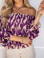cheap Sexy Tops-Women&#039;s Shirt Blouse Casual Print Long Sleeve Regular Tops Off Shoulder Daily Purple Spring &amp; Summer
