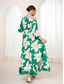 cheap Print Dresses-Women&#039;s Polyester Green Dress Floral Asymmetrical One Shoulder Maxi Dress Stylish Vacation Long Sleeve Summer