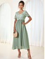 cheap Plain Dresses-Women&#039;s Wedding Guest Cocktail Dress Maxi Dress Contrast Lace Party Elegant Formal V Neck Short Sleeve Pink Green Gray Color