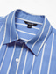 お買い得  メンズカジュアルシャツ-男性用 シャツ ブルー 半袖 ストライプ 垂直ストリップ 折襟 アウトドア カジュアル ボタン 衣類 旅行度假风 日常