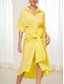 cheap Plain Dresses-Women&#039;s Wrap Dress Maxi Dress Bow Vacation Elegant Shirt Collar Half Sleeve Yellow Color