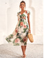 cheap Print Dresses-Women&#039;s Midi Dress Floral V-Neck A-Line Flutter Sleeve Rose Pattern Lightweight Summer Garden Party Wedding Guest Brunch Flowy Feminine White Pink Green