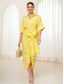 cheap Plain Dresses-Women&#039;s Wrap Dress Maxi Dress Bow Vacation Elegant Shirt Collar Half Sleeve Yellow Color