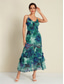 cheap Print Casual Dress-Chiffon Wedding Guest Floral Ruffle Split Ends Sleeveless Maxi Dress