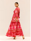 cheap Print Dresses-Women&#039;s Polyester Graphic Tiered Bow V Neck Puff Sleeve Maxi Dress Elegant Stylish Vacation 3/4 Length Sleeve Summer