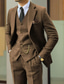 cheap Suits-Men&#039;s Wedding Tweed Suits Brown Retro Vintage Herringbone Tailored Fit 3 Piece Single Breasted Two-buttons