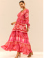 cheap Print Dresses-Women&#039;s Polyester Graphic Tiered Bow V Neck Puff Sleeve Maxi Dress Elegant Stylish Vacation 3/4 Length Sleeve Summer