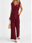 cheap Jumpsuits-Women&#039;s Normal Jumpsuit Elegant Solid Color Sleeveless V Neck Lace up Pocket Office Business Regular Fit Black Wine Army Green Summer