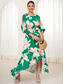 cheap Print Dresses-Women&#039;s Polyester Green Dress Floral Asymmetrical One Shoulder Maxi Dress Stylish Vacation Long Sleeve Summer